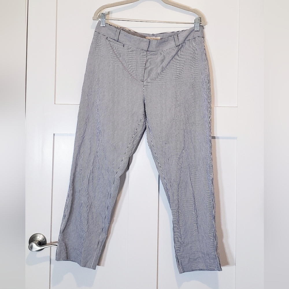 Talbots Fact Seersucker Signature Capri Pants Blue White Size 10
